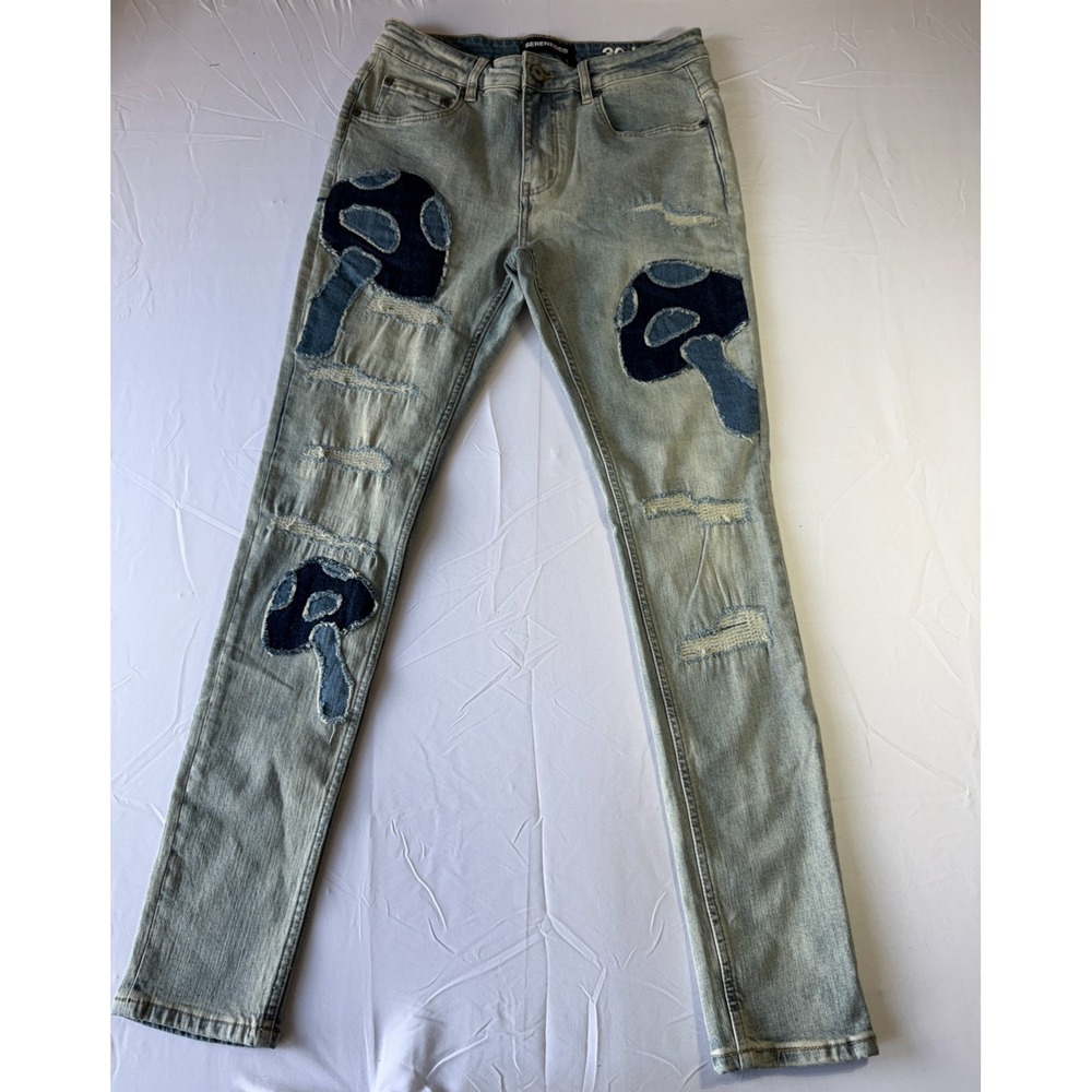 SERENEDE EARTHLY Jeans Mens 32 Blue Skinny Stretch Denim Distressed NWOT